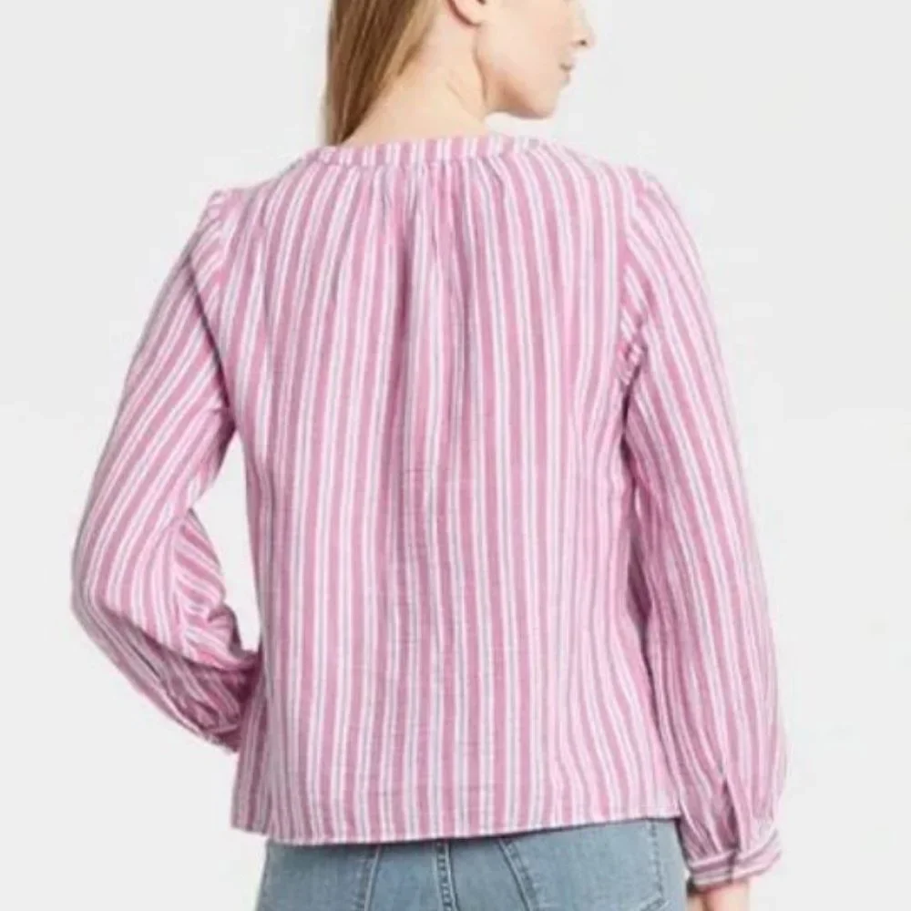 NEW Pink Striped Sz Small Casual Wear Oversized Roomy Cotton Shirt - Picture 3 of 3